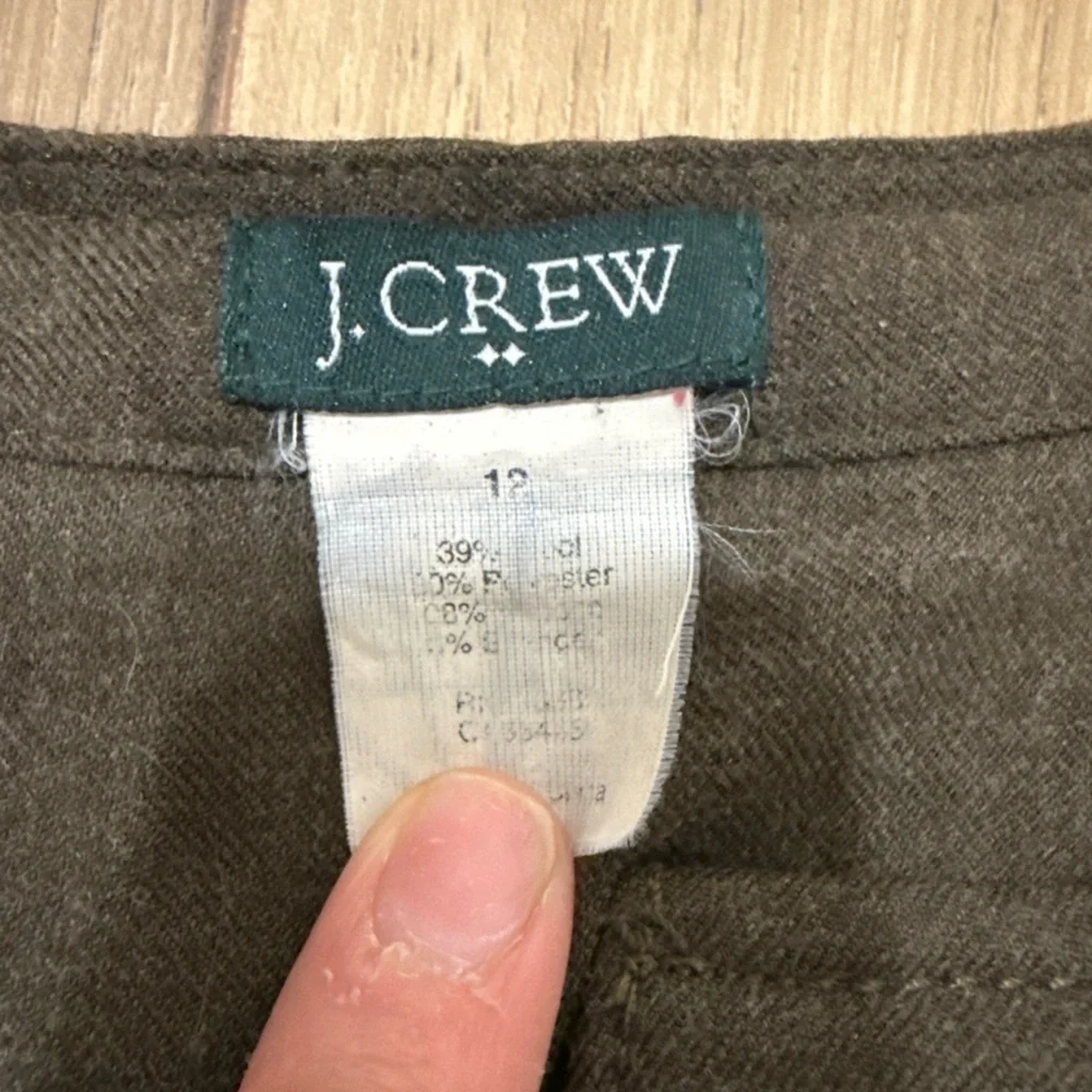 J.Crew Women Sz 12 Wool Dress Pin Tuck Olive Pleated Drop Waist Cottage Prairie